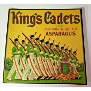 Vintage King Cadets Original 1940s Clarksburg, CA Asparagus Crate Label WS8D